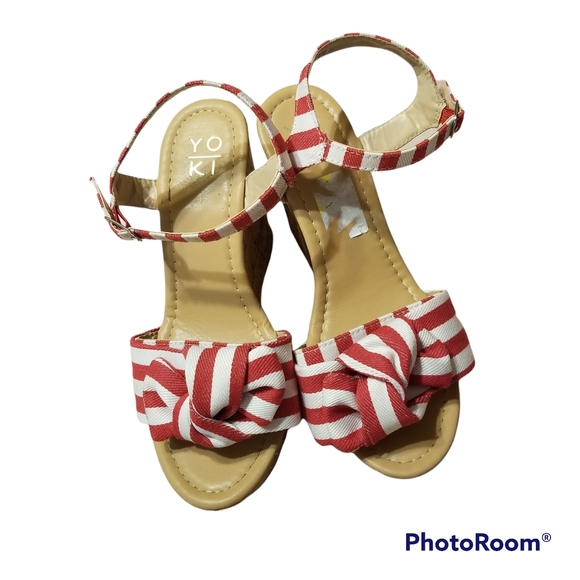 RED GINGHAM Wedge Sandals w/KNOT - Picture 4 of 9